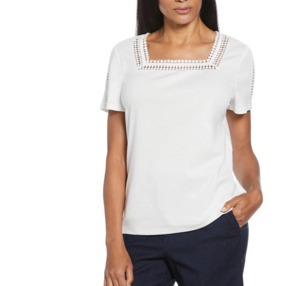 Rafaella Squareneck Top with‎ Embroidered Neck Opening Detail